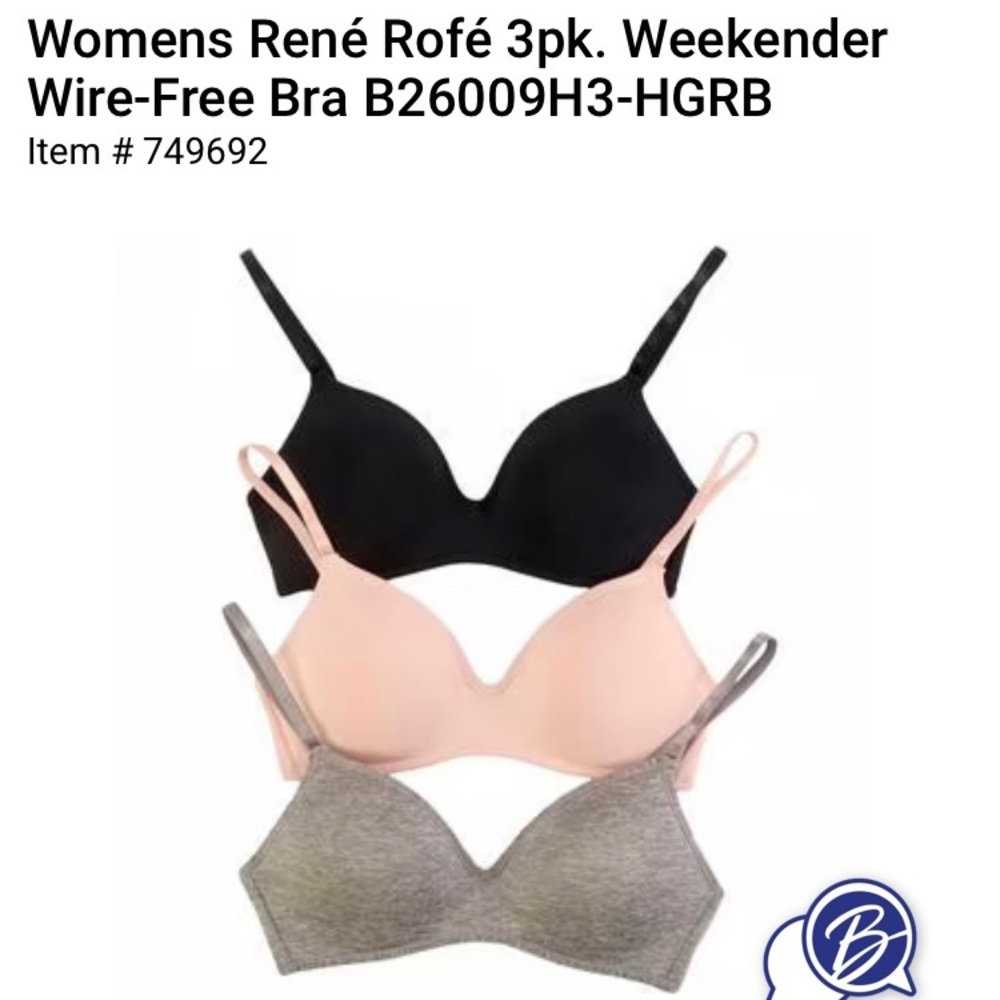 36C René Rofé 3pk Weekender Wire-Free Bra B26009H3-HGRB 749692 grey,red,black